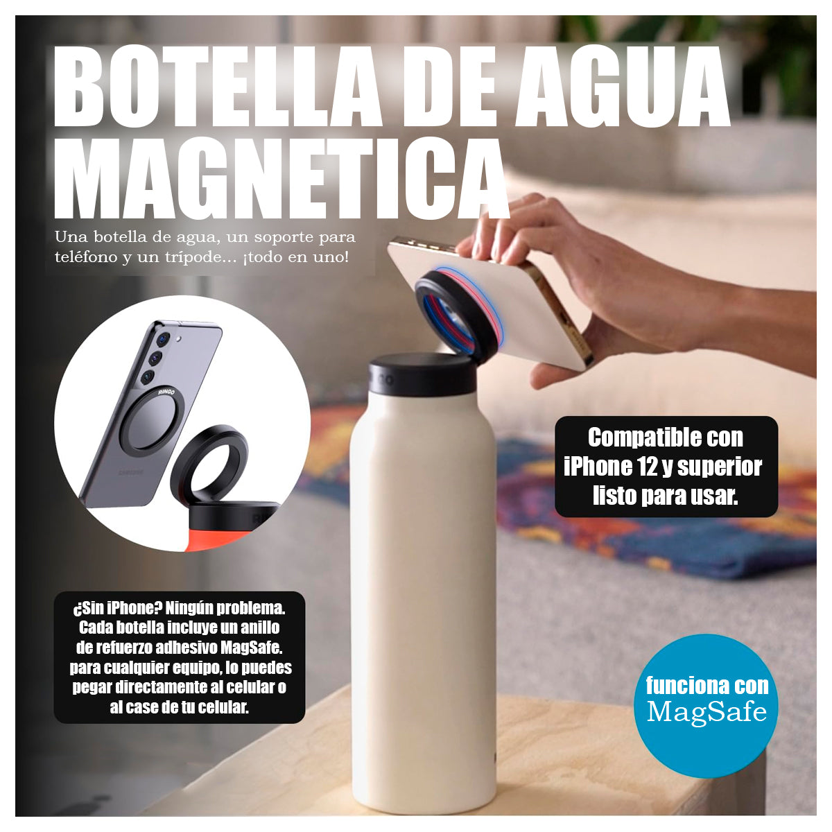 Termo Botella Acero + Soporte Celular