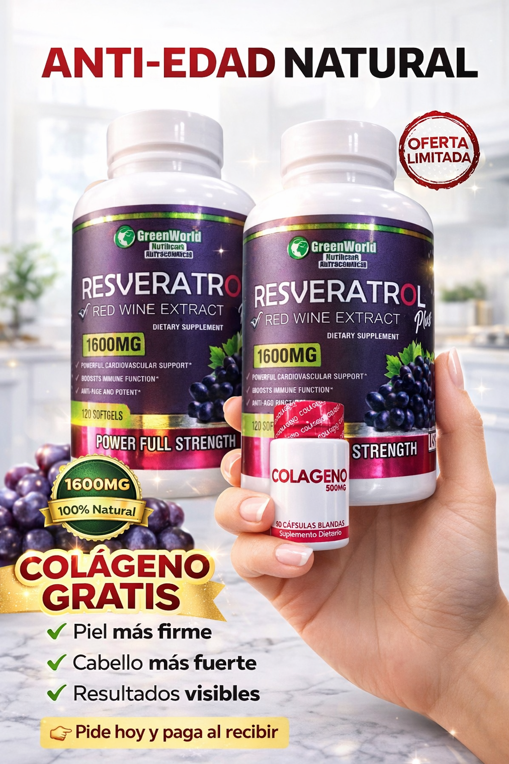 2 RESVERATROL GRATIS COLAGENO+BIOTINA x1
